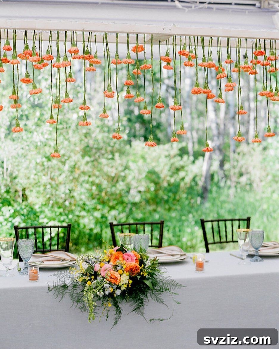 31 Next-Level Wedding Reception Ideas 7 Beautiful hanging florals for wedding reception decor